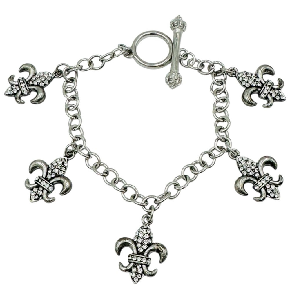 Fleur De Lis Rhinestone Charm Bracelet